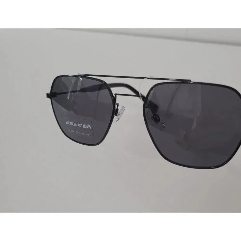 Elizabeth & James Womens Solid Black Hexagon Aviator Sunglasses